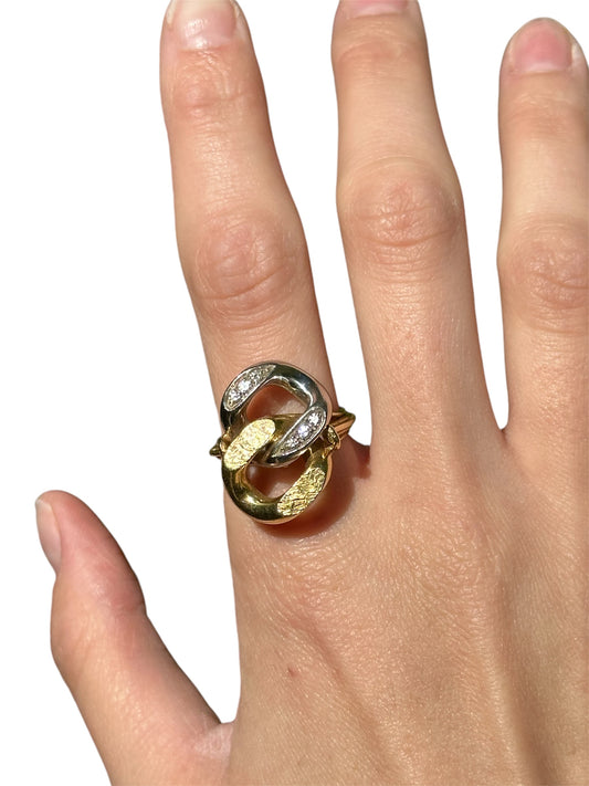 Vintage 18k Two Tone Gold Curb Link Ring