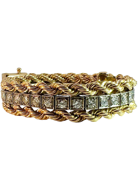 Art Deco and Vintage 14k Two Tone Diamond Rope Bracelet