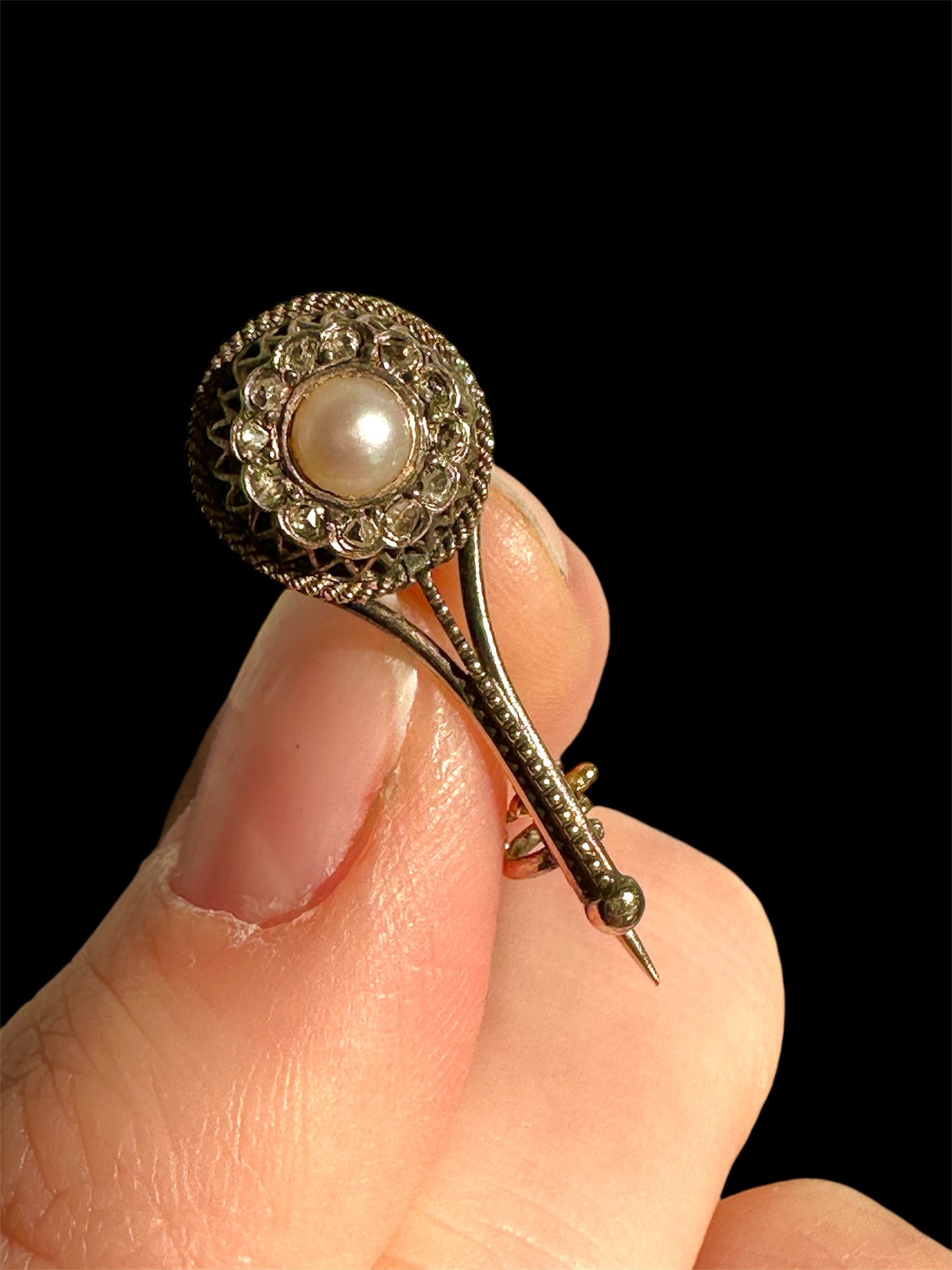 Georgian 18k Gold, Diamond and Pearl Halley's Comet Brooch