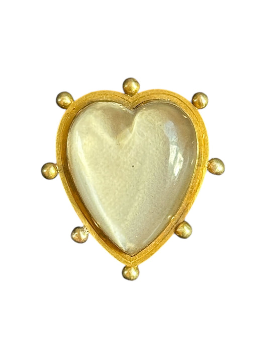 Victorian Rock Crystal and 18k Heart Mourning Locket Brooch