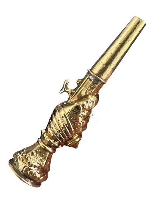 Antique Gauntlet and Flintlock Pistol Carnelian Watch Key Fob Pendant