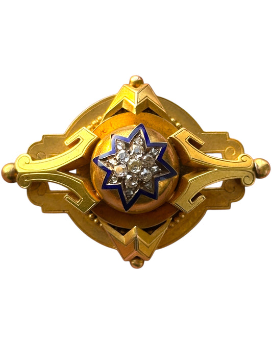 Etruscan Revival Diamond and Enamel Star Locket