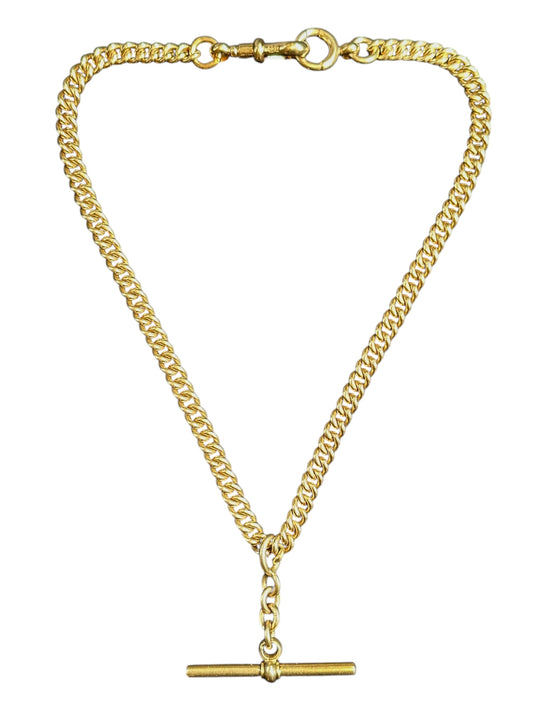 Antique 18ct Gold UK Curb Watch Chain with T-Bar