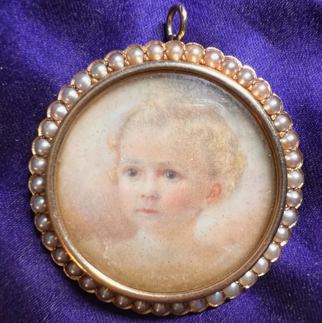 Antique Child Portrait Brooch or Pendant with Pearls