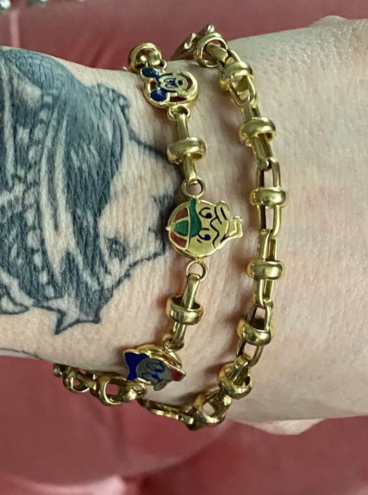 Vintage 18k Yellow Gold Disney Character Convertible Bracelet/Choker