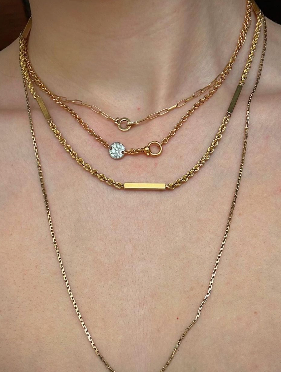 Vintage 14k Yellow Gold Rope and Bar Chain