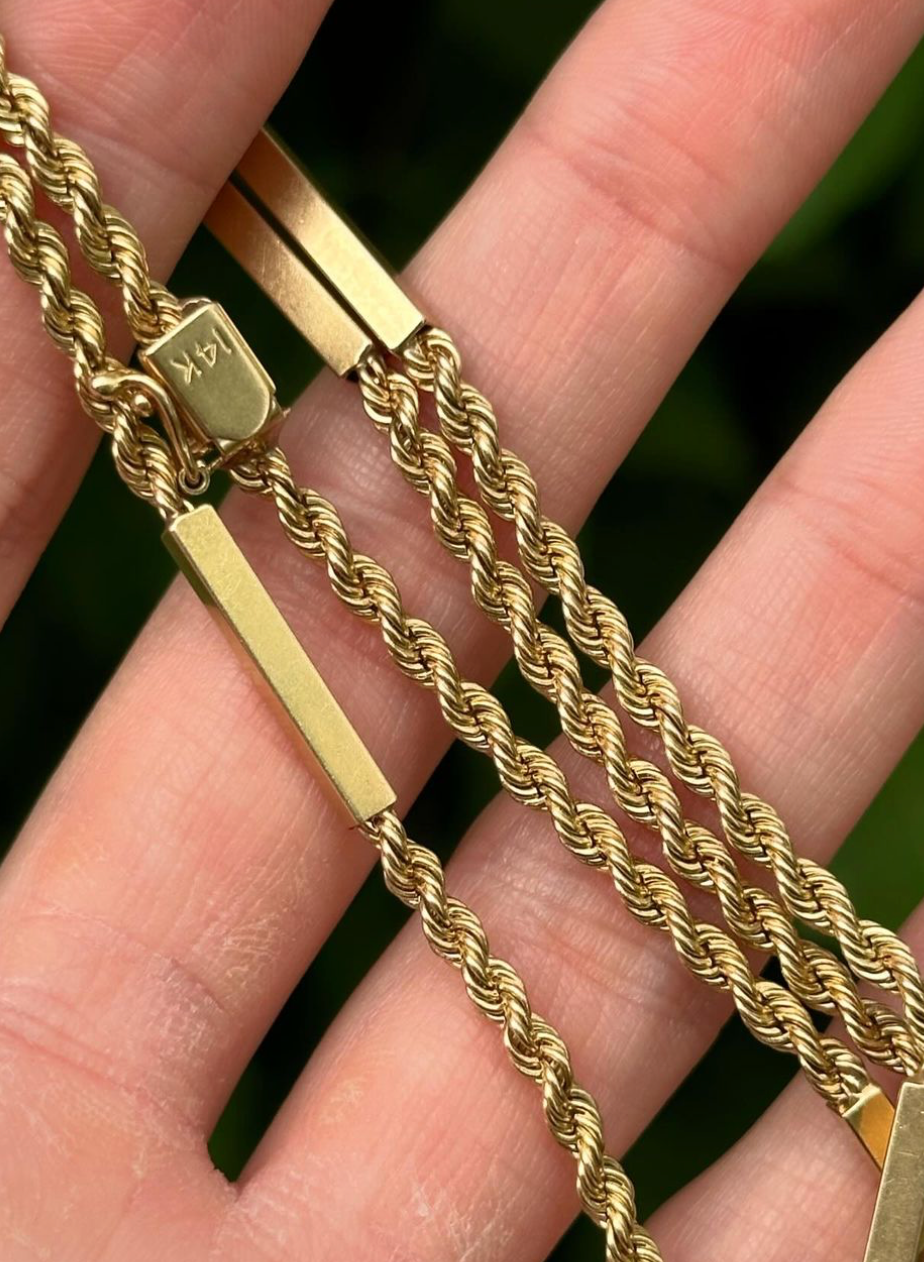 Vintage 14k Yellow Gold Rope and Bar Chain