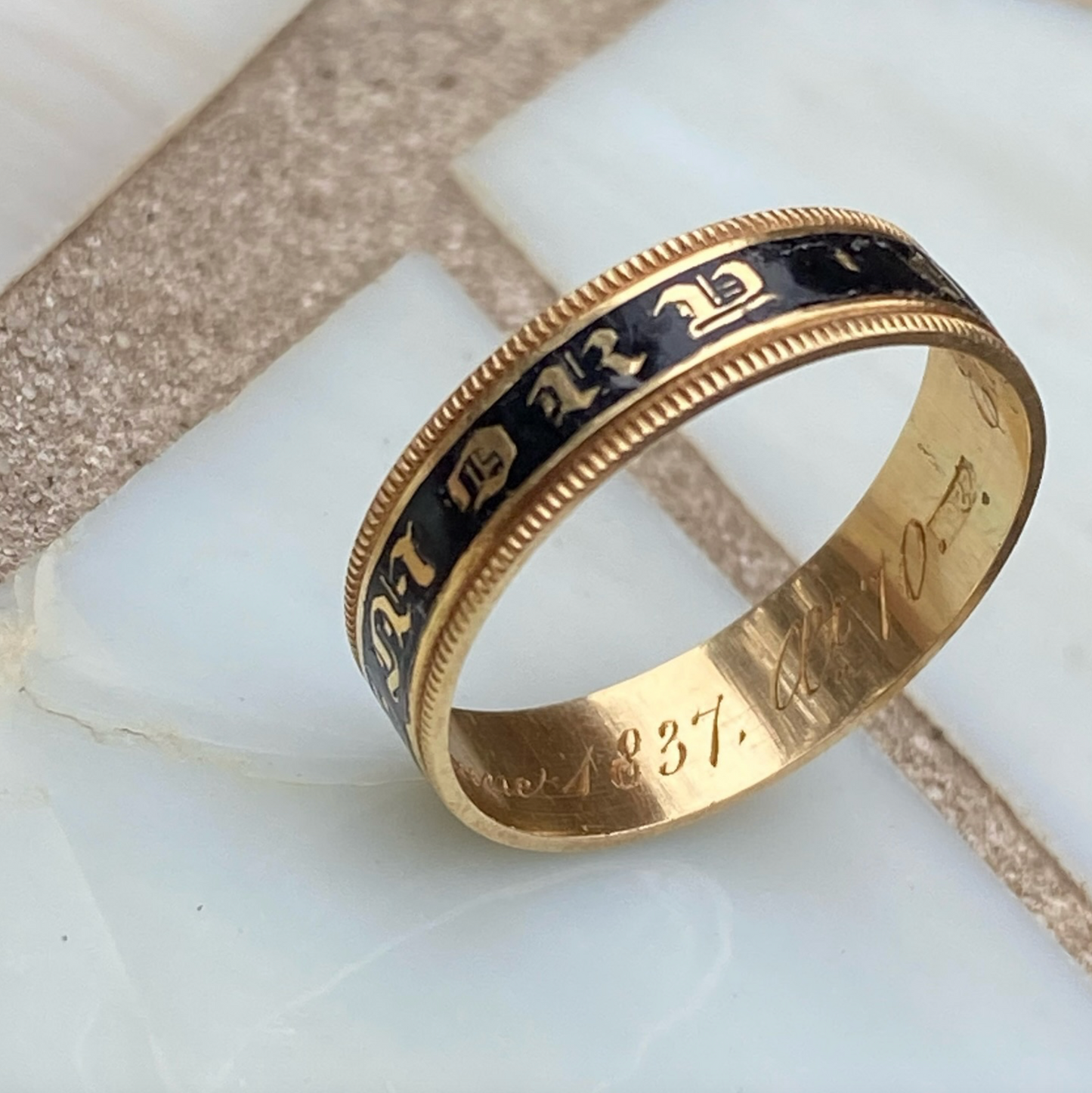 Antique Enamel Engraved Mourning Band