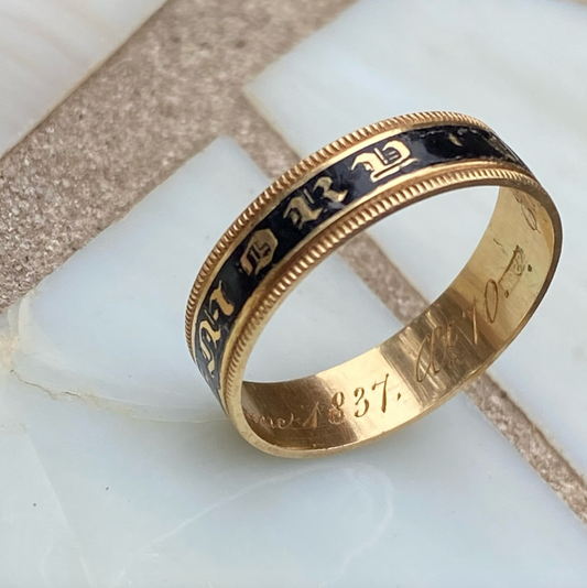 Antique Enamel Engraved Mourning Band