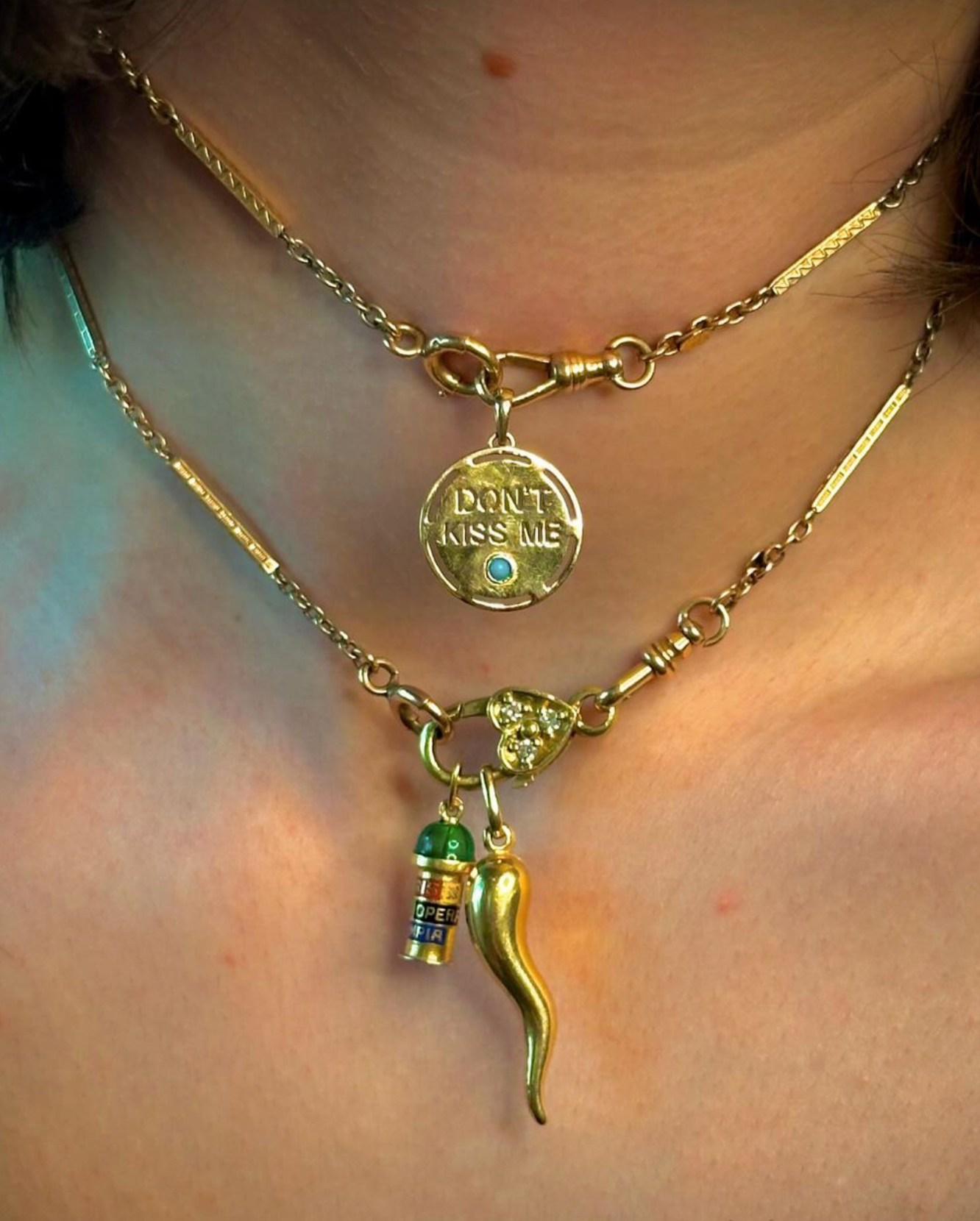 Art Deco 14k Gold Two Tone Watch Chain Set