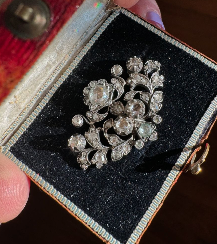 Antique Silver, Gold, and Diamond Floral Anniversary Brooch