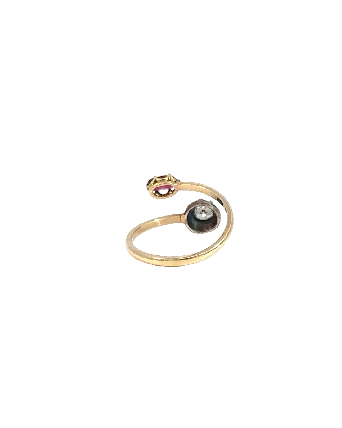 Antique 14k Yellow Gold Toi et Moi Ruby and Diamond Conversion Ring