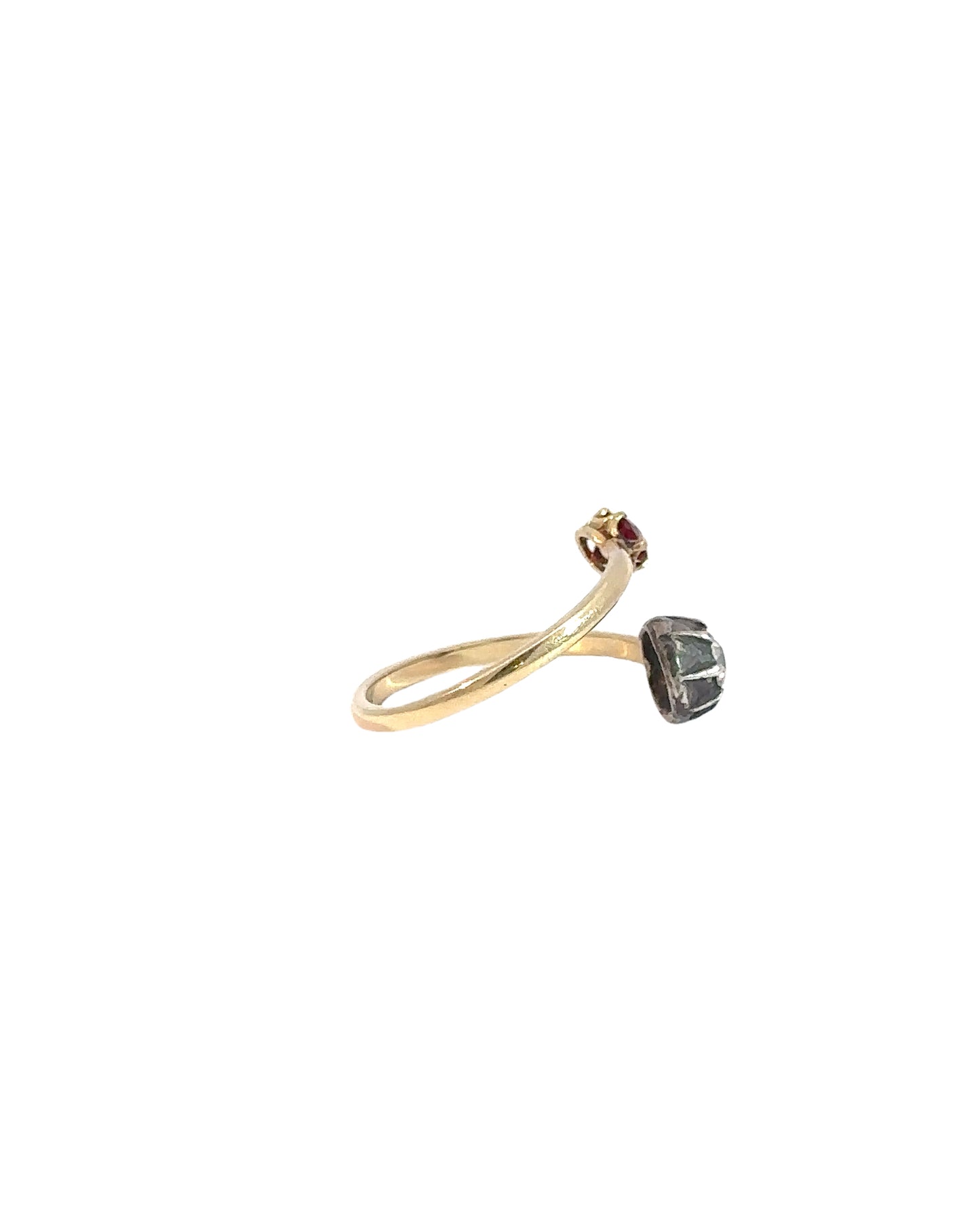 Antique 14k Yellow Gold Toi et Moi Ruby and Diamond Conversion Ring