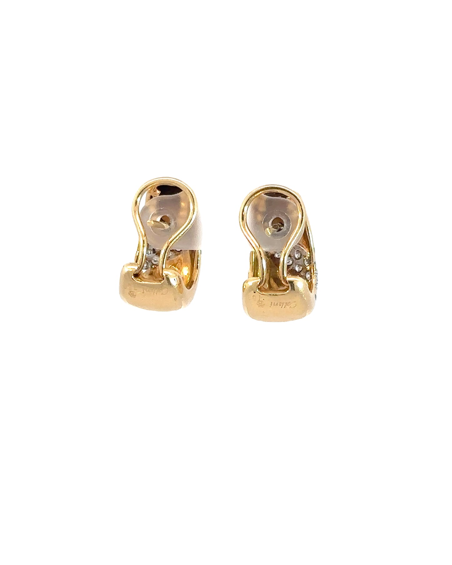 Vintage Cellini 18k Yellow Gold Diamond and Enamel Earrings