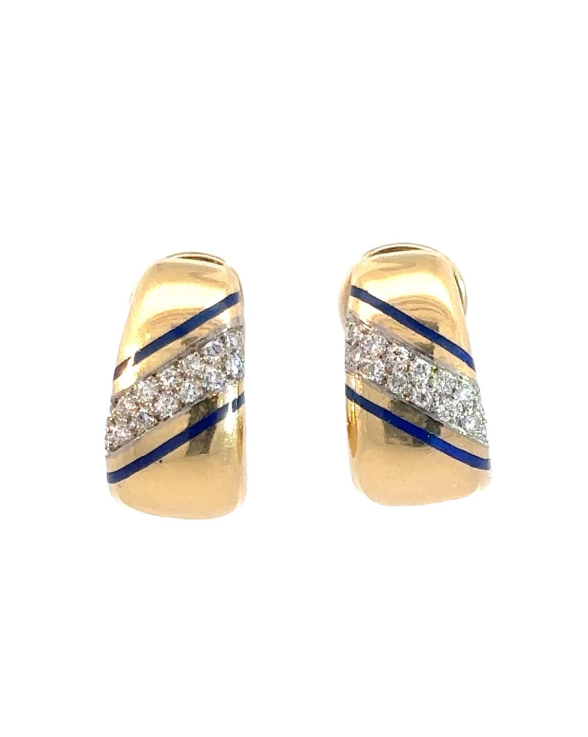 Vintage Cellini 18k Yellow Gold Diamond and Enamel Earrings