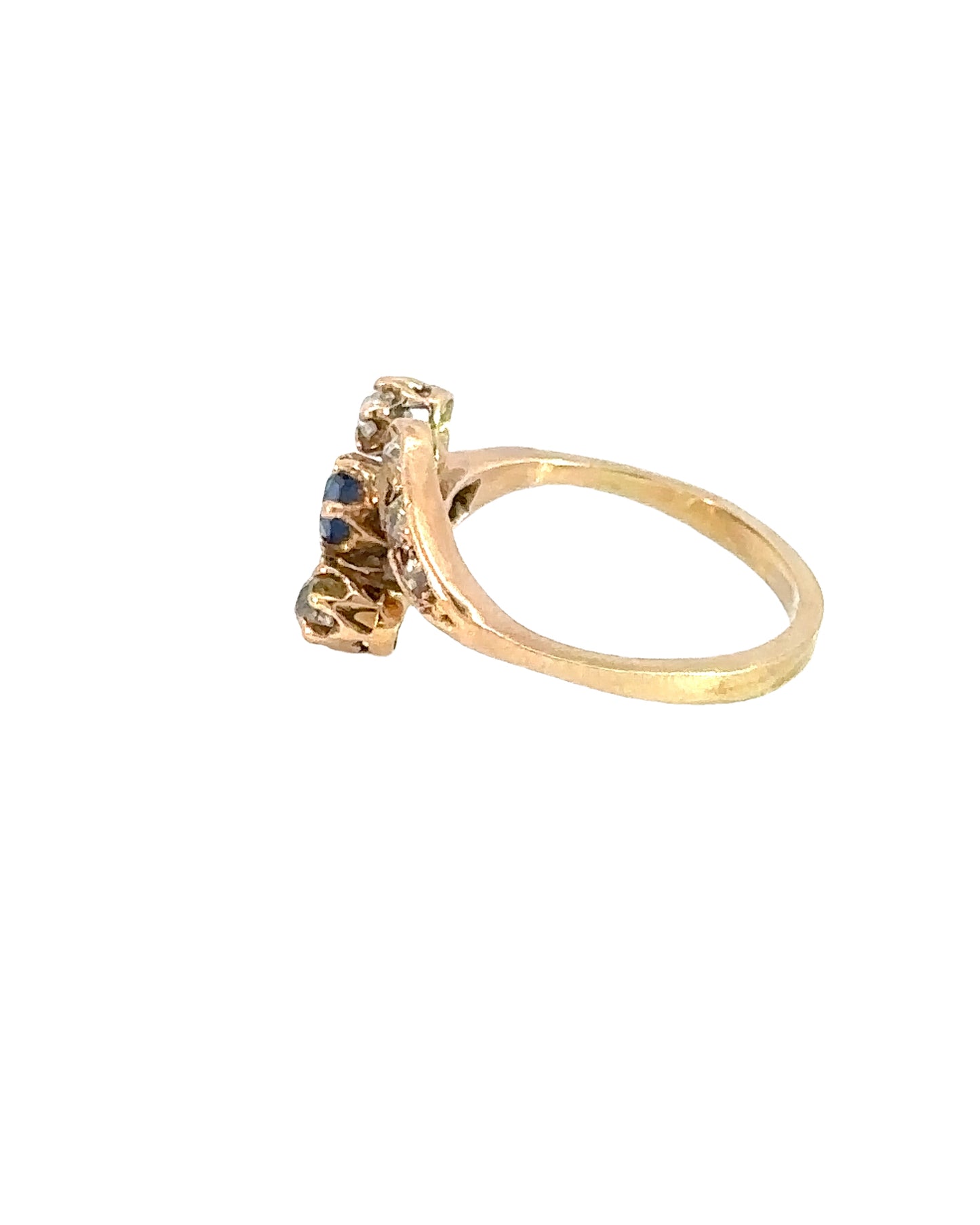 Antique Sapphire and Diamond Bypass Ring