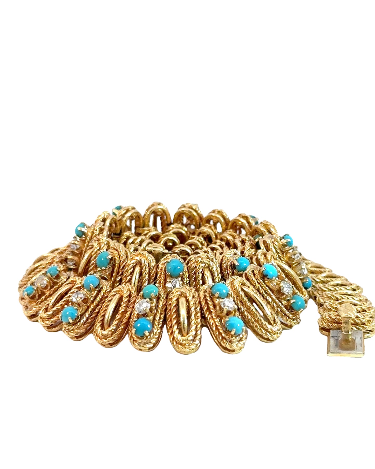 Mid Century 18k, Diamond, and Turquoise Collar Necklace