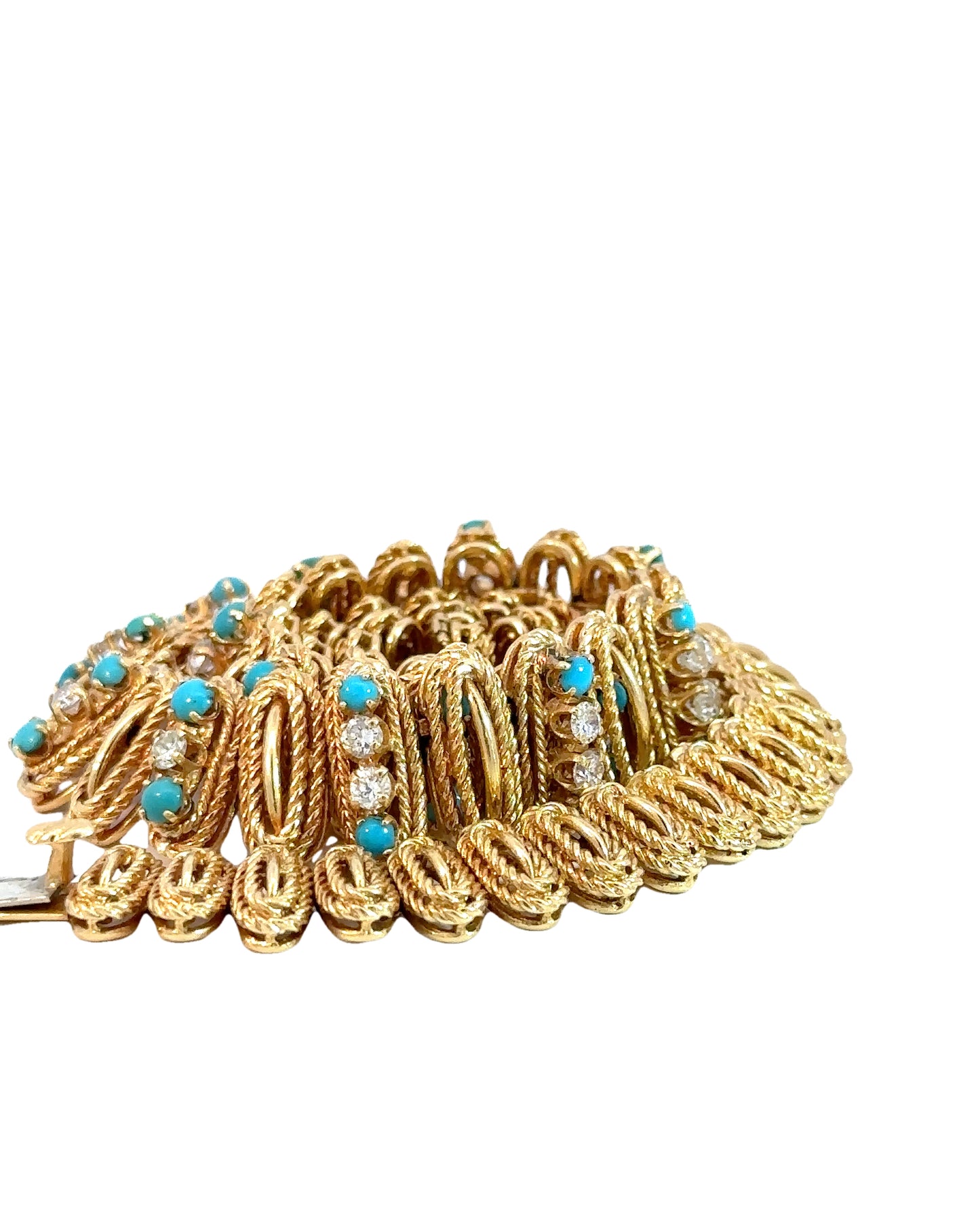 Mid Century 18k, Diamond, and Turquoise Collar Necklace