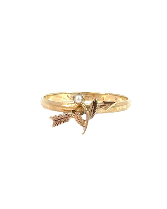 Vintage 10k Arrow and Pearl Flower Conversion Ring