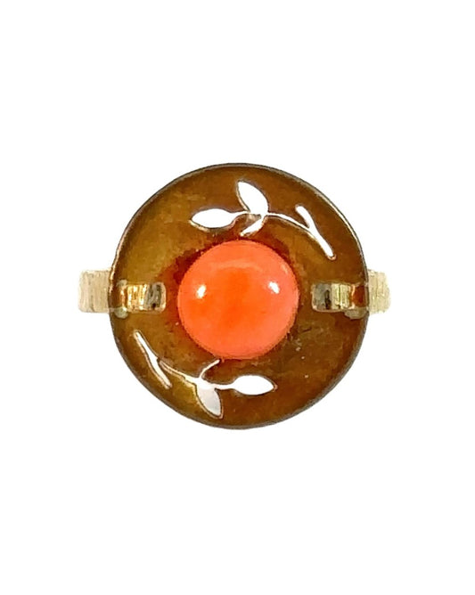 Victorian Coral Button Conversion 10k Gold Ring