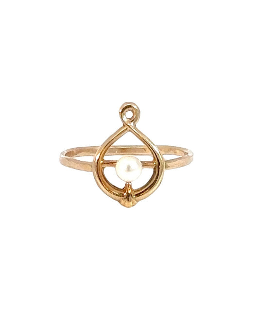 Antique 10k Yellow Gold Pearl Drop Stickpin Conversion Ring