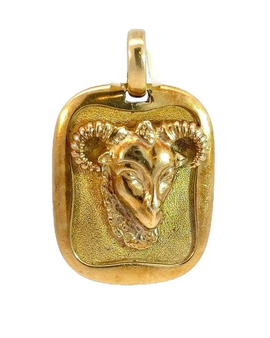 Vintage Solid 18k Yellow Gold Aries Ram Zodiac Pendant