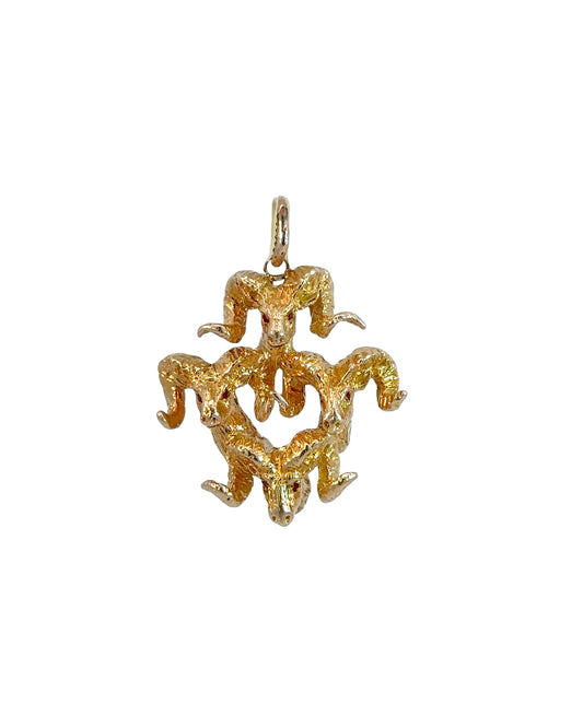 Vintage 14k Yellow Gold Quad Ram Pendant