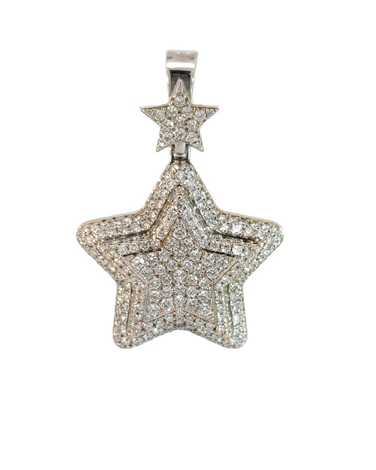 Estate 14k White Gold Pavé Diamond Star Pendant