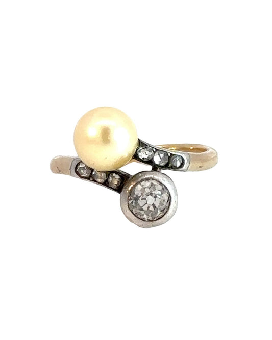 Victorian Toi et Moi Diamond and Pearl Bypass Ring