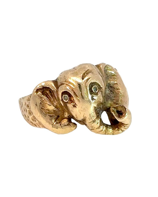 Vintage 14k Yellow Gold and Diamond Cutie Elephant Ring
