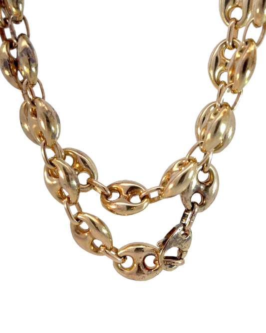 Vintage 14k Yellow Gold Puffy Semi-Solid Mariner Link Chain