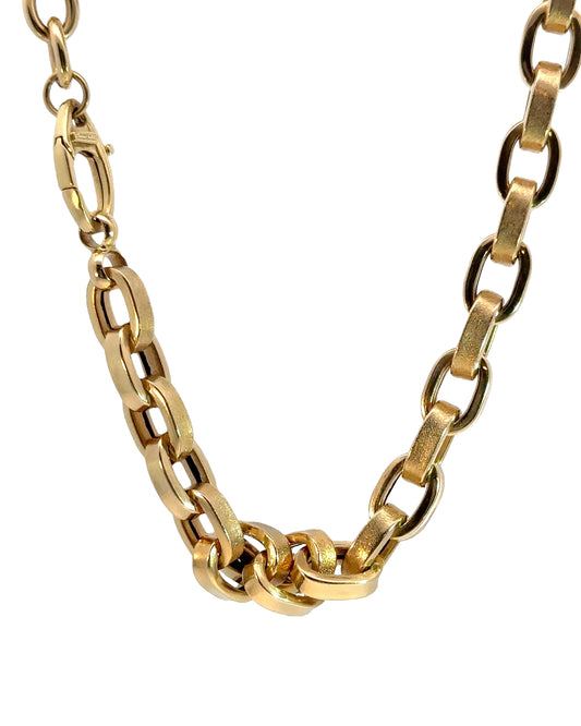 Vintage Chimento 18k Yellow Gold Semi-Solid Oval Biker Link Chain