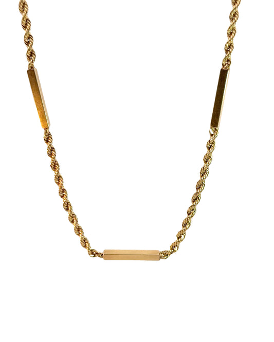 Vintage 14k Yellow Gold Rope and Bar Chain