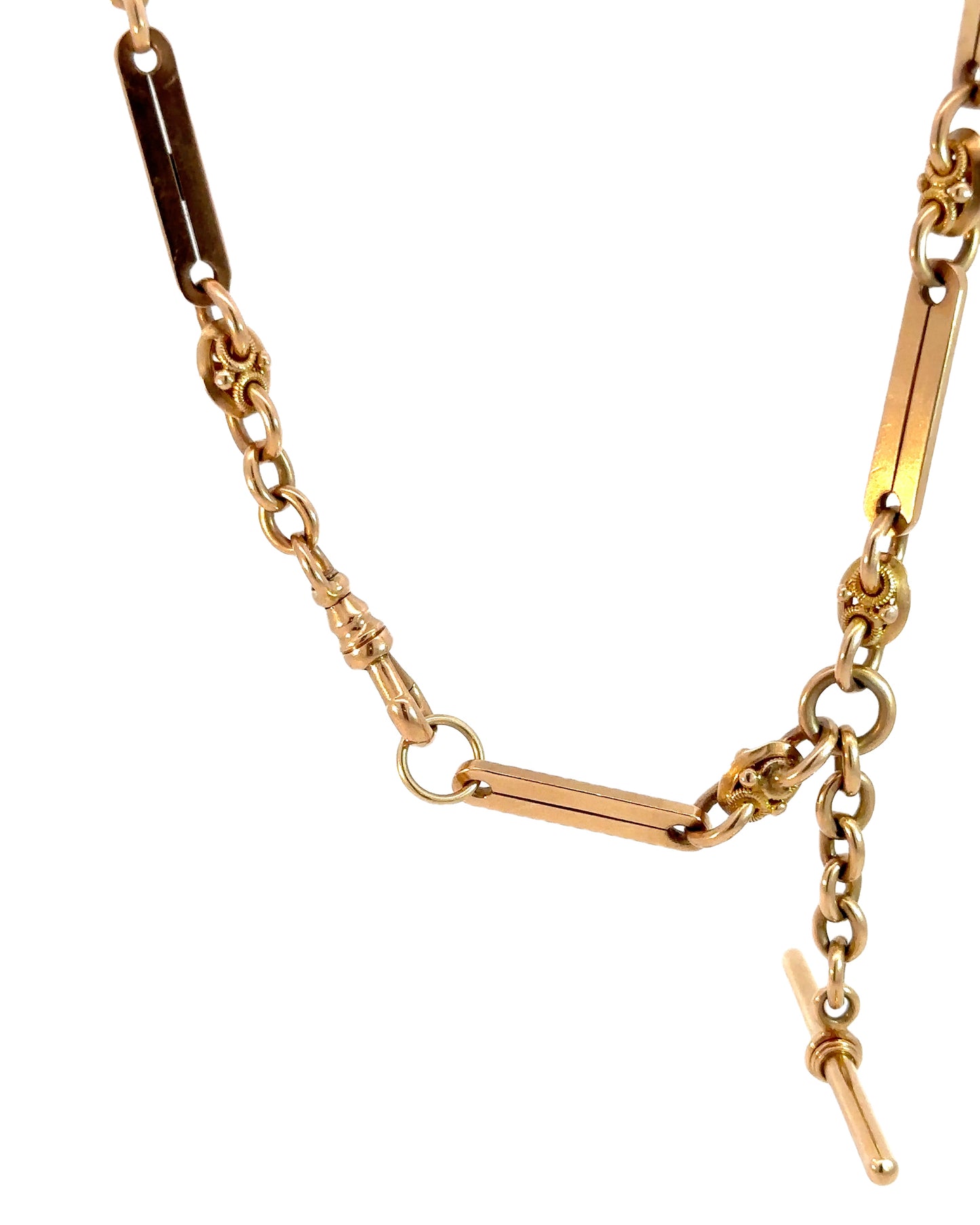 Antique 14k Yellow Gold Alternating Bar Link Watch Chain