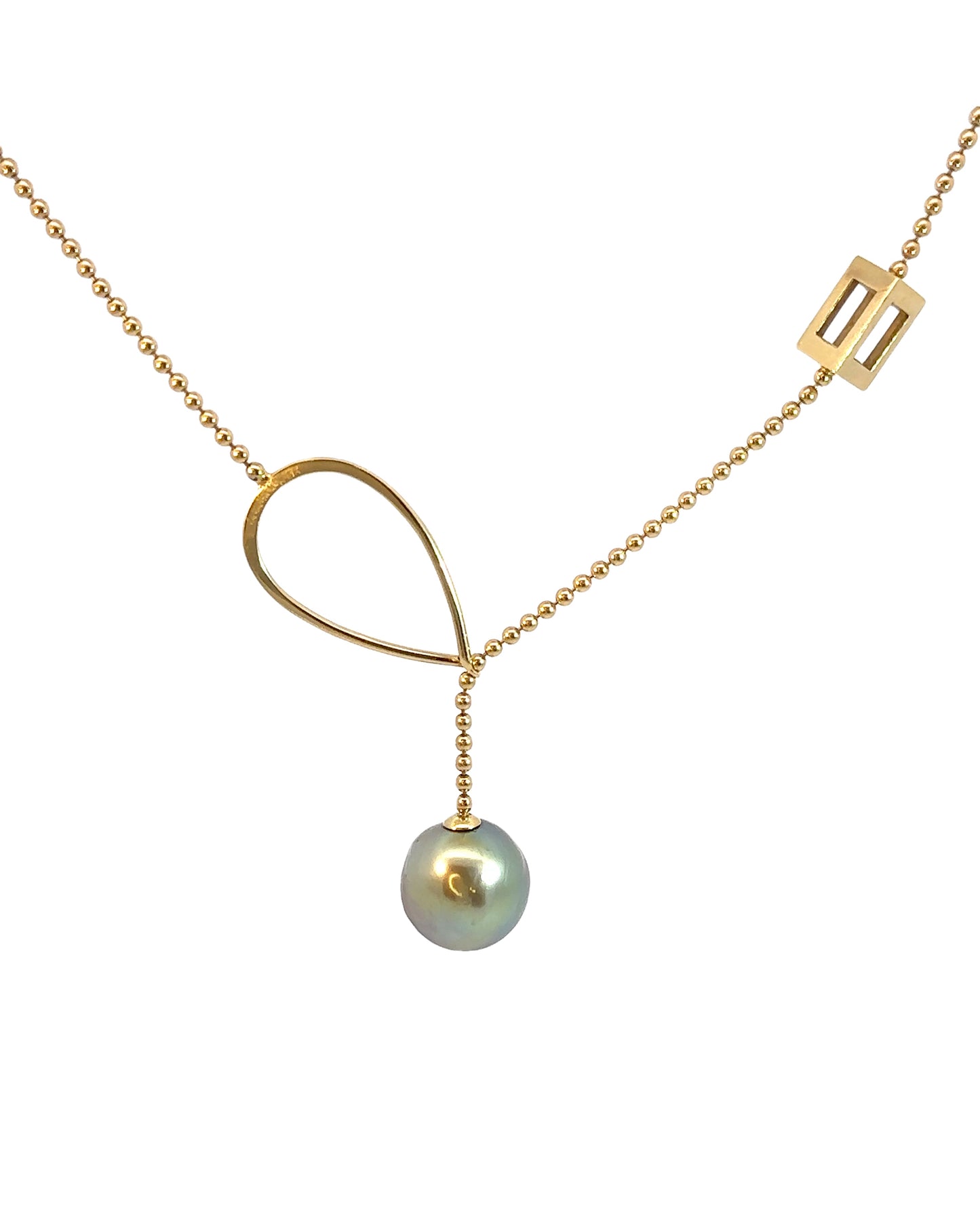Vintage 18k Yellow Gold Pearl Lariat Necklace