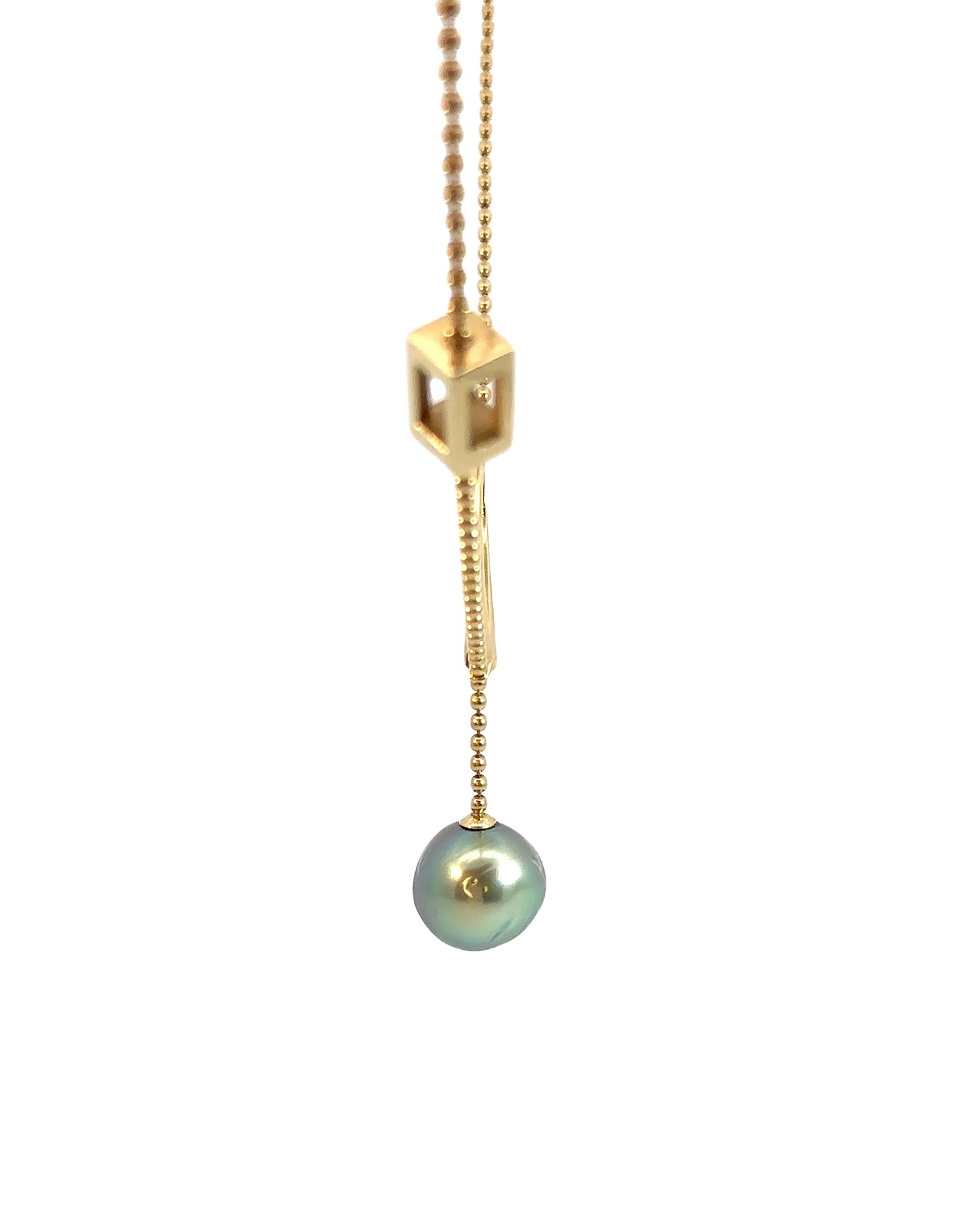 Vintage 18k Yellow Gold Pearl Lariat Necklace