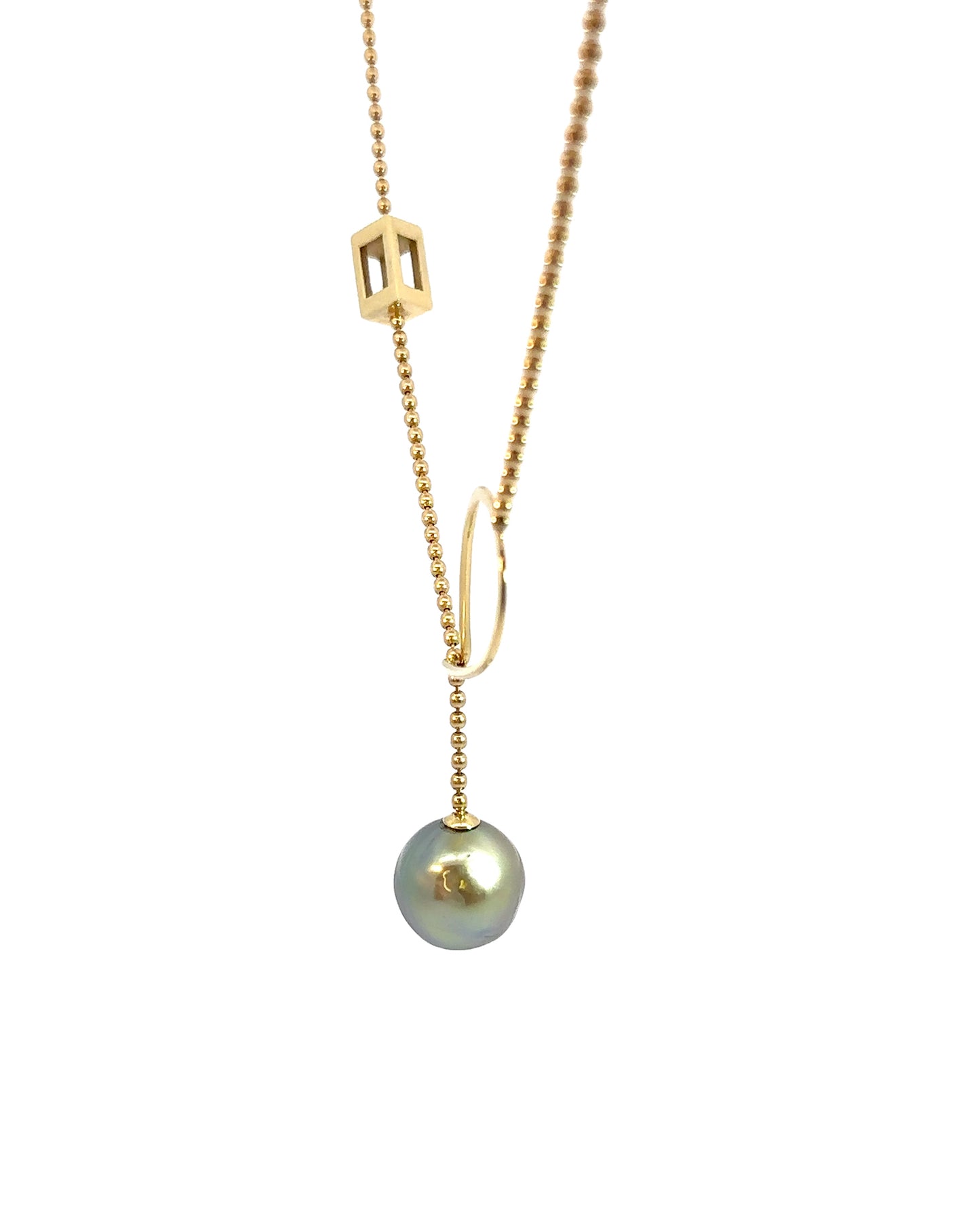 Vintage 18k Yellow Gold Pearl Lariat Necklace