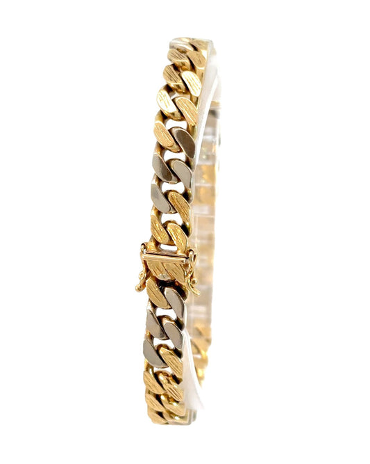 Vintage Solid 18k Two-Tone Gold Textured Alternating Curb Bracelet