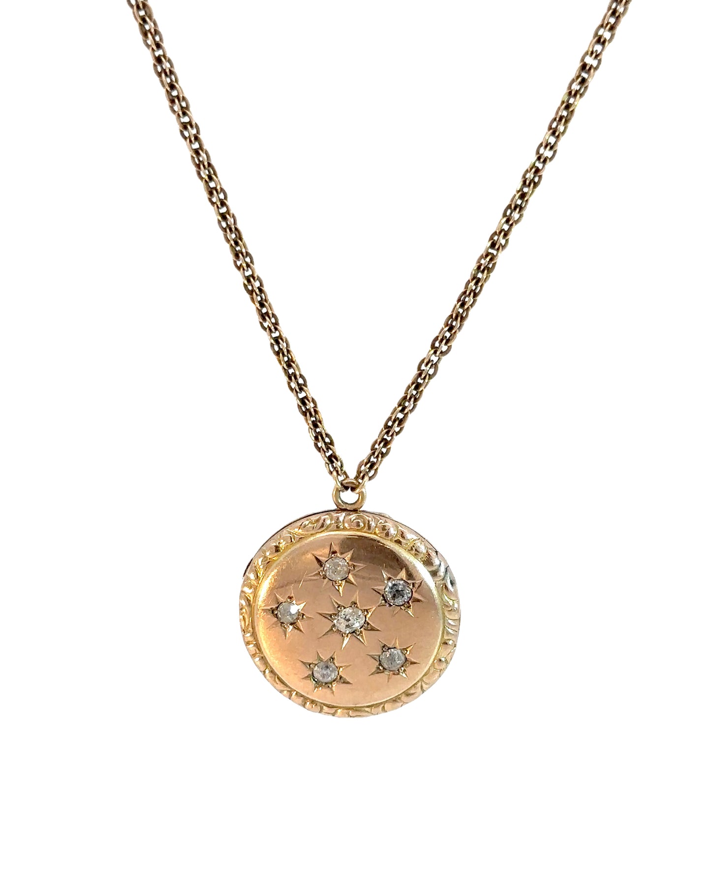 Vintage Yellow Gold Diamond Star Locket and Chain