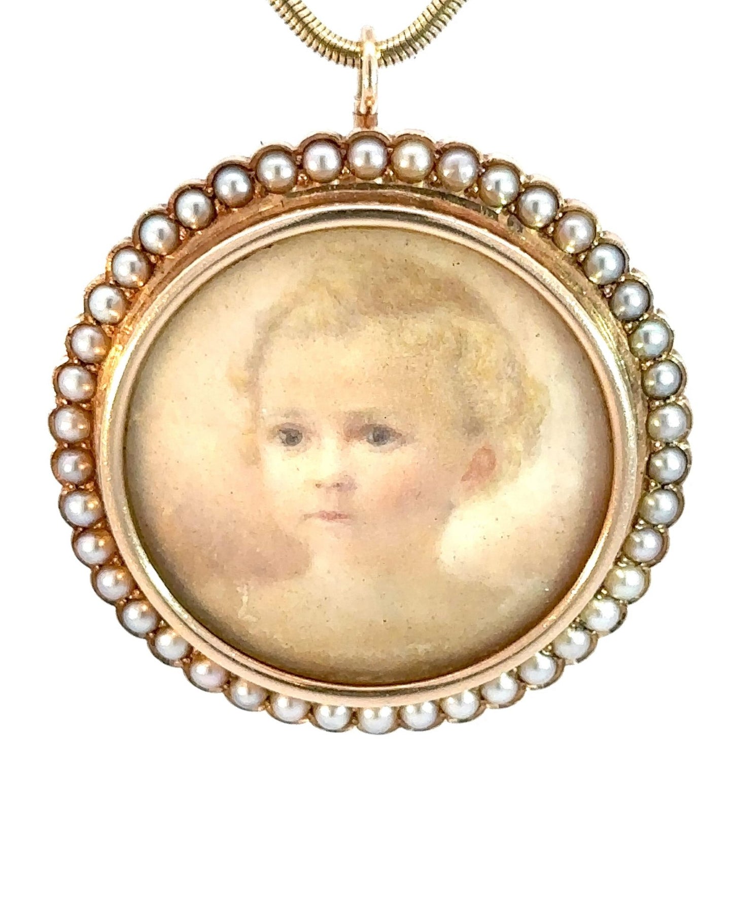 Antique Child Portrait Brooch or Pendant with Pearls