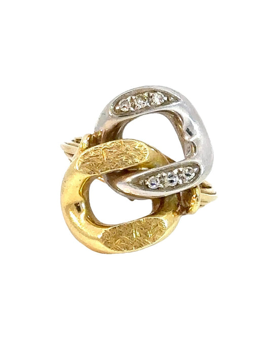 Vintage 18k Two Tone Gold Curb Link Ring