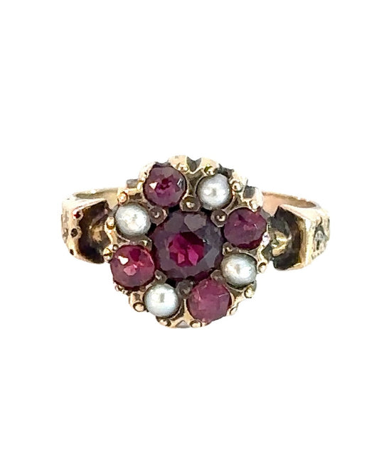 Georgian Gold Garnet and Pearl Ring