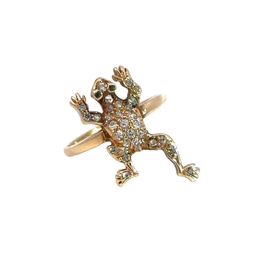 Estate 14k Yellow Gold Pave Diamond Frog Ring