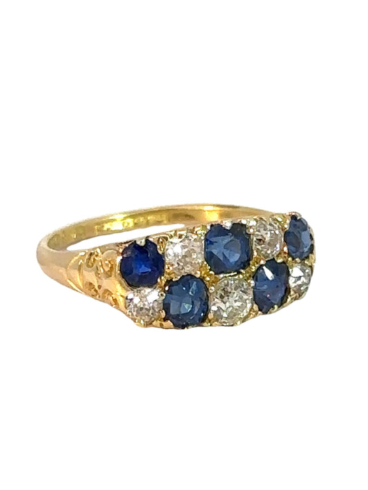 Antique Diamond and Sapphire Checkerboard Ring