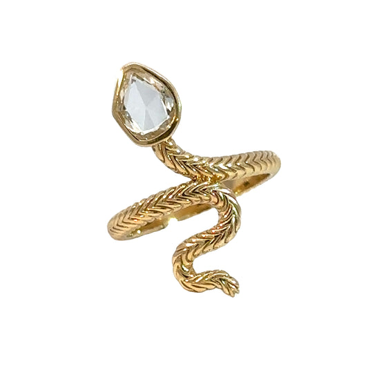 Estate 18k Yellow Gold Portrait Cut Diamond Snake Ring