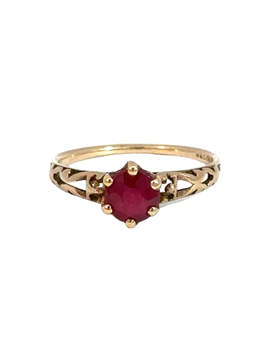 Vintage 10k Yellow Gold and Ruby Solitaire Ring