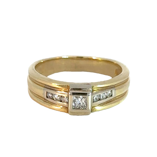 Mid Century 14k Yellow Gold Diamond Men's Ring