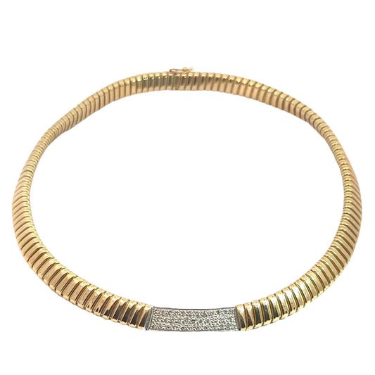 Vintage Banded Gold and Diamond Tubogas Collar Necklace