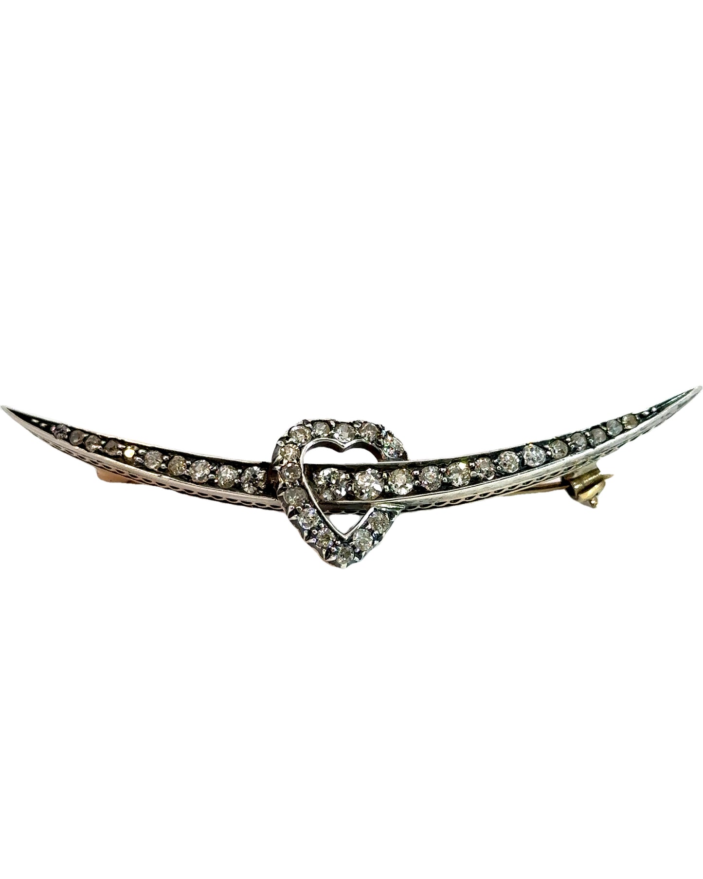 Antique Boxed Heart Crescent Brooch