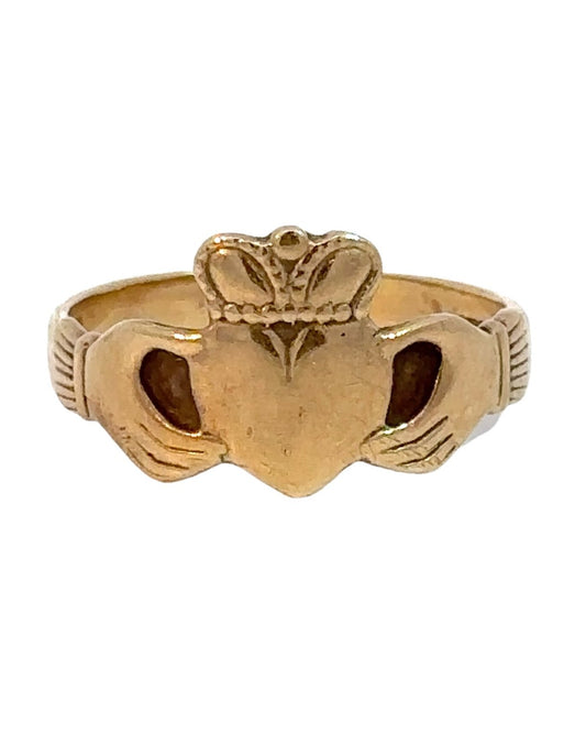 Vintage 10k Yellow Gold Large Claddagh Ring